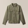Cheap Good Man Brand Button-Front Collar Jacket | Linen Blend Army