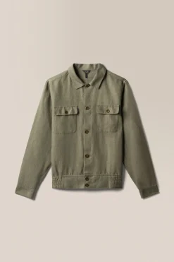 Cheap Good Man Brand Button-Front Collar Jacket | Linen Blend Army