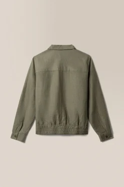 Cheap Good Man Brand Button-Front Collar Jacket | Linen Blend Army