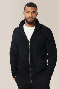 Cheap Good Man Brand Chunky Knit Zip Up Sweater | Organic Cotton Black
