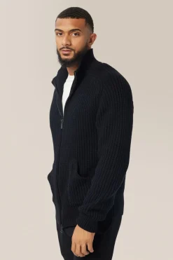 Cheap Good Man Brand Chunky Knit Zip Up Sweater | Organic Cotton Black