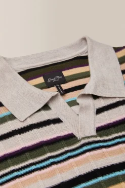 Cheap Good Man Brand Knit Polo Sweater | Merino Wool Oatmeal Multi Stripe