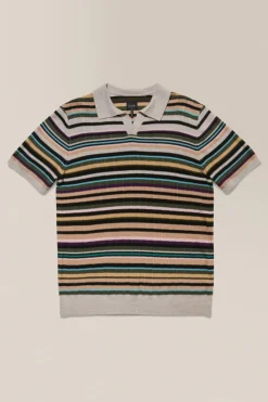 Cheap Good Man Brand Knit Polo Sweater | Merino Wool Oatmeal Multi Stripe