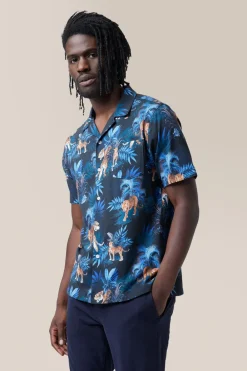 Clearance Good Man Brand Short Sleeve Camp Shirt | Norfolk Print Moonlit Tiger