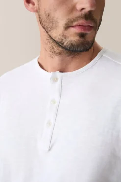 Cheap Good Man Brand Short Sleeve Henley | Soft Slub Jersey White