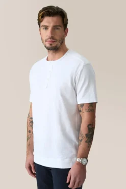 Cheap Good Man Brand Short Sleeve Henley | Soft Slub Jersey White