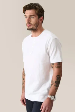 Cheap Good Man Brand Short Sleeve Henley | Soft Slub Jersey White