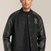 New Good Man Brand Varsity Jacket | Wool Blend & Leather Black