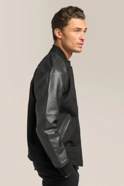 New Good Man Brand Varsity Jacket | Wool Blend & Leather Black