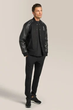 New Good Man Brand Varsity Jacket | Wool Blend & Leather Black