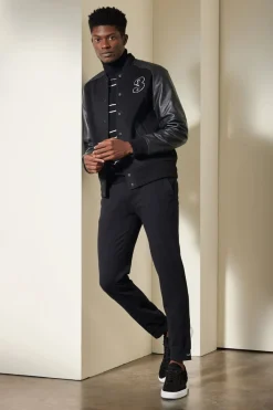 New Good Man Brand Varsity Jacket | Wool Blend & Leather Black