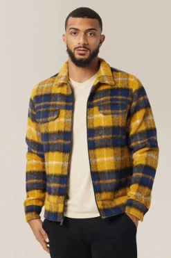 Hot Good Man Brand Zip Up Jacket | Plaid Wool Blend Yellow Plaid