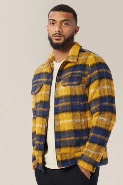 Hot Good Man Brand Zip Up Jacket | Plaid Wool Blend Yellow Plaid