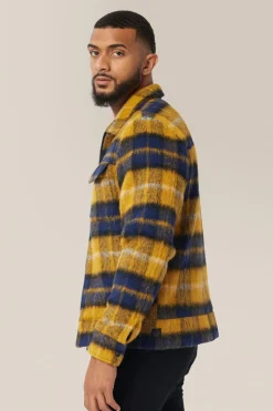 Hot Good Man Brand Zip Up Jacket | Plaid Wool Blend Yellow Plaid